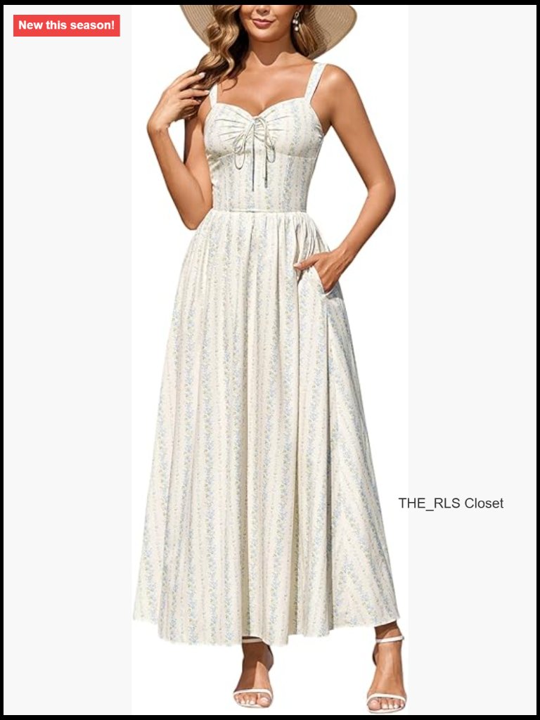 Floral Corset Maxi Dress Lace Up Flowy Sundress With Pockets